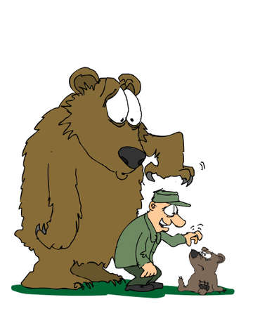 Man between large and small bearのイラスト素材