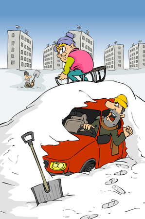 Car under the snowのイラスト素材