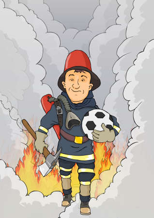 Fireman happy to come out of the flameのイラスト素材