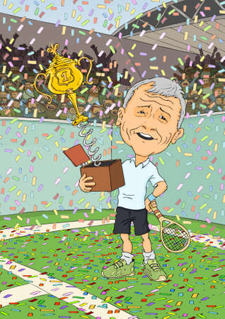 Tennis player won the race and won a cupのイラスト素材