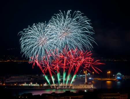 fireworks in the port of messina の写真素材
