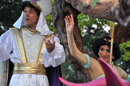Disneyland Paris, August, 14, 2010 - Aladin and princess Jasmine,  Once upon a dream  parade at Eurodisneyのeditorial素材