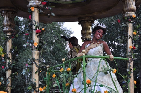 Disneyland Paris, August, 14, 2010 - Princess Tiana, Once upon a dream  parade at Eurodisneyのeditorial素材