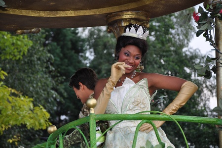 Disneyland Paris, August, 14, 2010 - Princess Tiana, Once upon a dream  parade at Eurodisneyのeditorial素材