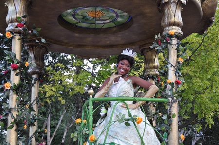 Disneyland Paris, August, 14, 2010 - Princess Tiana, Once upon a dream  parade at Eurodisneyのeditorial素材