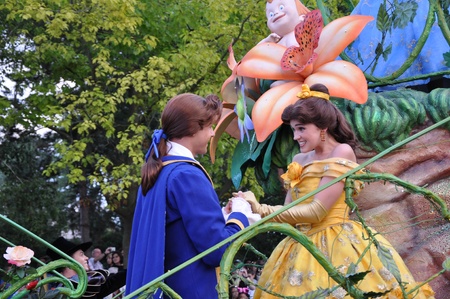 Disneyland Paris, August, 14, 2010 - Cinderella and Prince Charming, Once upon a dream  parade at Eurodisneyのeditorial素材