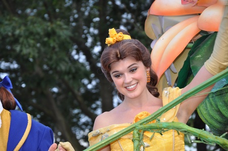 Disneyland Paris, August, 14, 2010 - Cinderella smiling, Once upon a dream  parade at Eurodisneyのeditorial素材