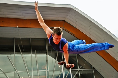 disneyland paris, august, 13, 2010 - disney village,  little circus entertainment acrobat in disney village out of disneyland parisのeditorial素材