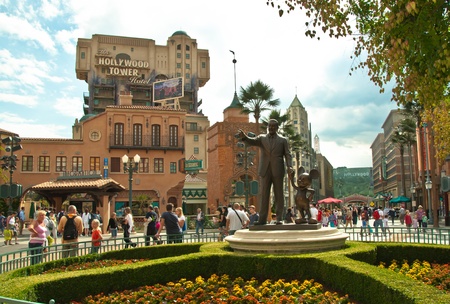 Disneyland Paris, August, 13, 2010 - walt disney and mickye mouse monument in walt disney studios  のeditorial素材