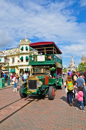 Disneyland Paris, August, 14, 2010 - old bus in main street of Disneyland Resort Paris  のeditorial素材