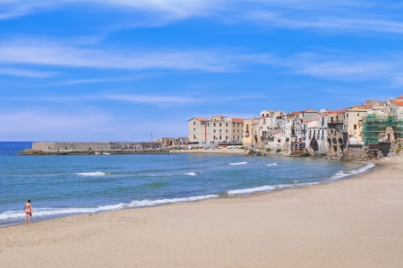cefalu beach in sicilyの写真素材