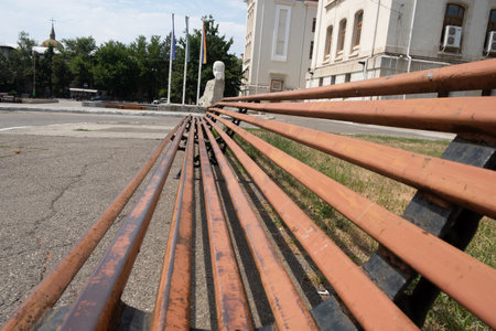 Park bench in the center of Vilnius city, Lithuania.