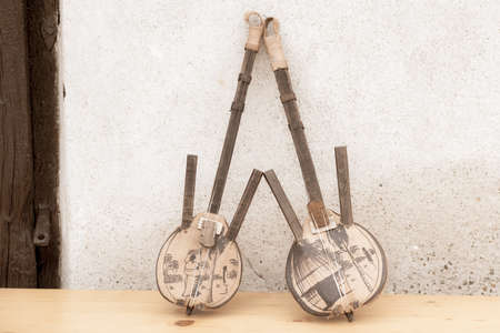 Two old and traditional handmade guitarsの写真素材