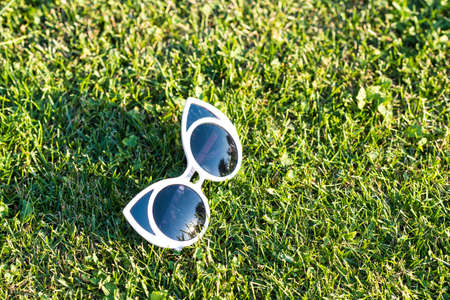 Cat eye sunglasses special model for women shoot outside closeup. Selective focusの写真素材