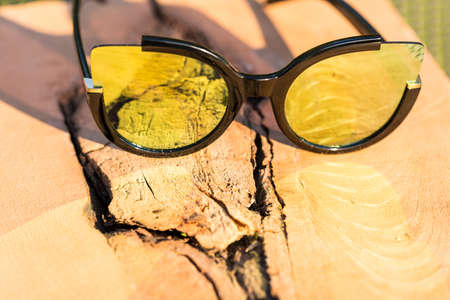 Cat eye sunglasses design model for women shoot outside closeup. Selective focusの写真素材
