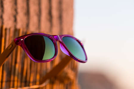 Classic sunglasses model shoot in a summer day . Selective focusの写真素材