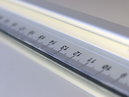 Close up of silver ruler with the number 13 in clear focusの写真素材