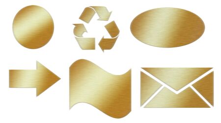  	 collection of golden buttons of various shapesの写真素材