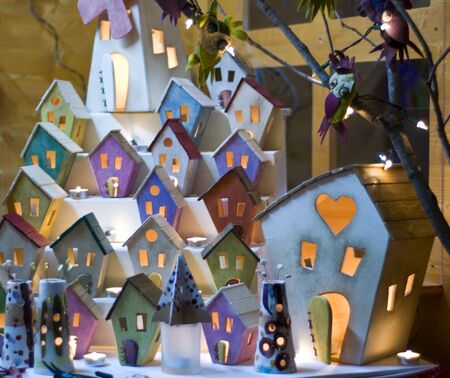 Christmas decorations in the shape of houses litの写真素材
