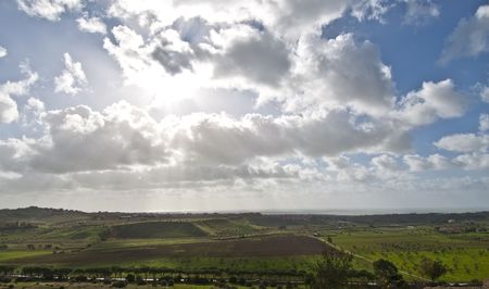 Panorama of a valley in a clearing after a stormの写真素材