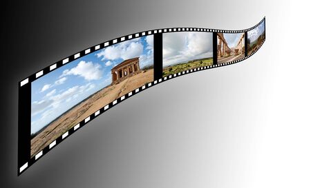 film with pictures of the Valley of the Temples in Sicily on a soft backgroundの写真素材