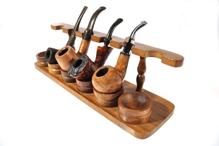 series of pipes of different shape cutlery appropriate support on a white backgroundの写真素材