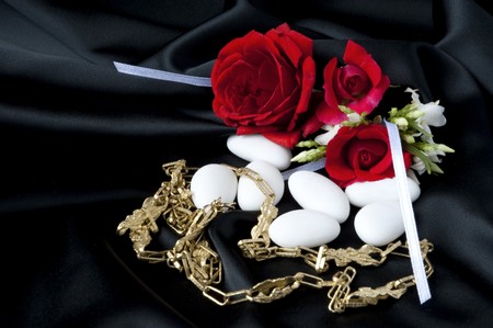 Jewelry and other precious stones on black background fabricの写真素材