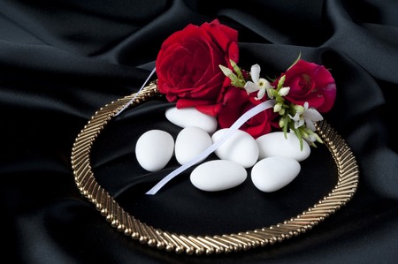 Jewelry and other precious stones on black background fabricの写真素材