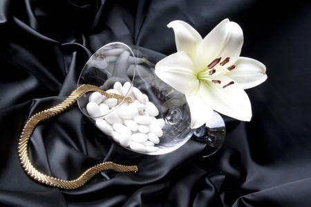 Jewelry and other precious stones on black background fabricの写真素材