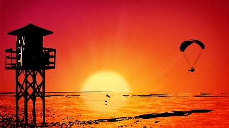 Artwork depicting the sunrise over the seaの写真素材