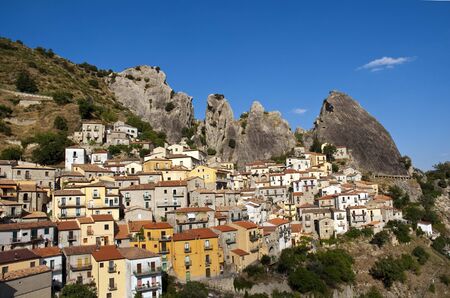 Castelmezzano, Basilicata, Italy, country, mountains, dolomites, vacation, travel, landscape, houses, mountains, roofs, roads, rocks,の写真素材