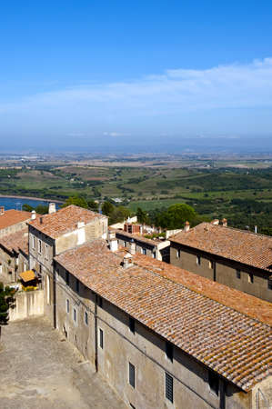 The ancient village of Populonia and the Gulf of Barattiの写真素材