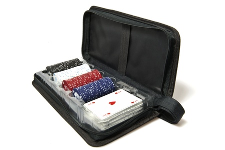 bag with the game of poker on a white background