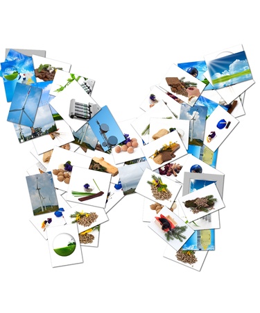 collage in the shape of butterflies with pictures of objects ecologicalの写真素材
