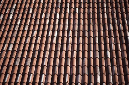 clouseup a roof covered with terracotta tilesの写真素材
