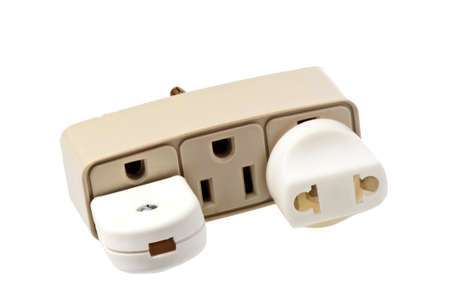 U.S. 15-amp plug on a white backgroundの写真素材