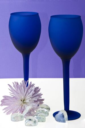 a couple of blue glasses of champagneの写真素材