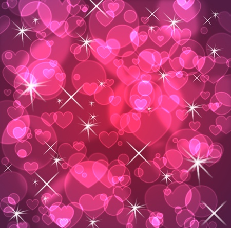 Blue background with stars and hearts and bokeh effectの写真素材