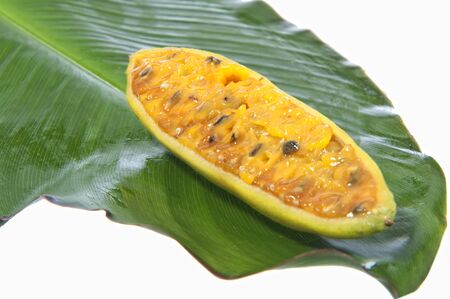 the passion fruit or taxo on white backgroundの写真素材