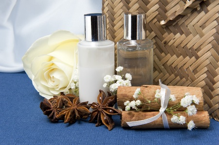 natural products for body care on colored backgroundの写真素材