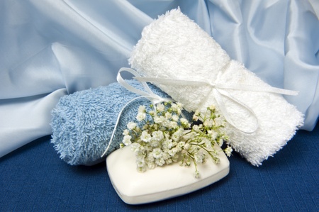 natural products for body care on colored backgroundの写真素材