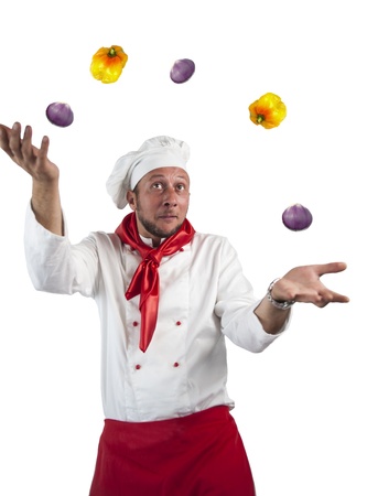 A man chef on a white backgroundの写真素材