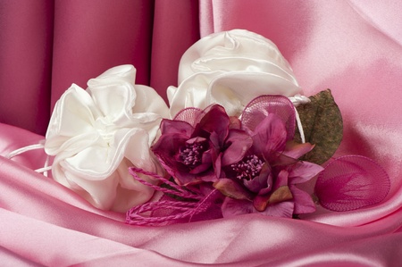  wedding rings on  a colorful fabric backgroundの写真素材