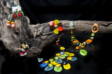handcrafted jewelry handmade in Ecuador with taguaの写真素材