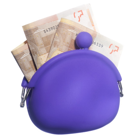 A purple purse on a white bacground