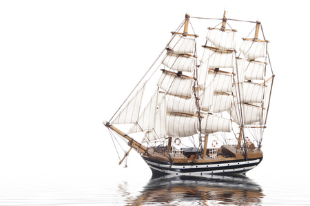model of the sailing ship Amerigo Vespucci on white background の写真素材