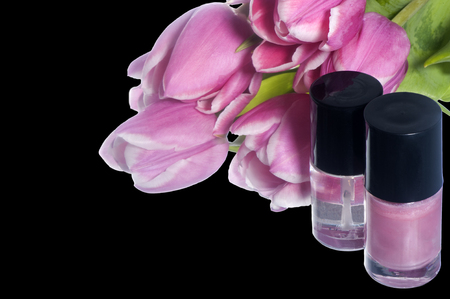 nail polish and tools  for manicure on  elegant fabricの写真素材