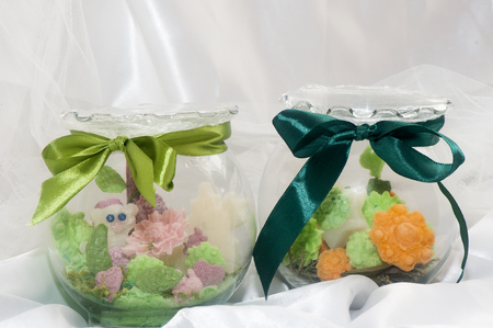 Biological and ecological home made composition soap flowers to perfume houseの写真素材