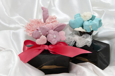 wedding favors whit ecological home made soap flowerの写真素材