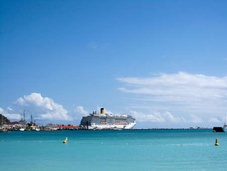 Transatlantic ship anchored in Philipsburgの写真素材